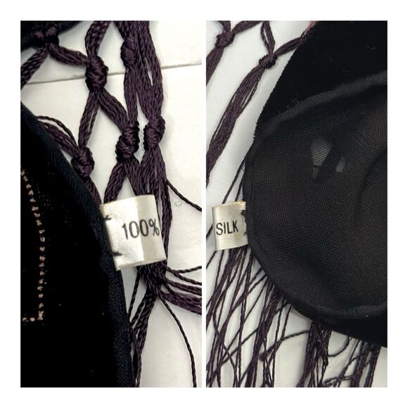 Dark Burgundy Scarf Shawl Burnout Velvet Silk Lined Fringes - Picture 11 of 14